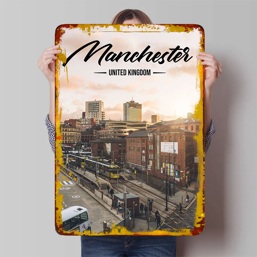 Home Office In Uk - Manchester Skyline İngiltere Metal Duvar Sanatı