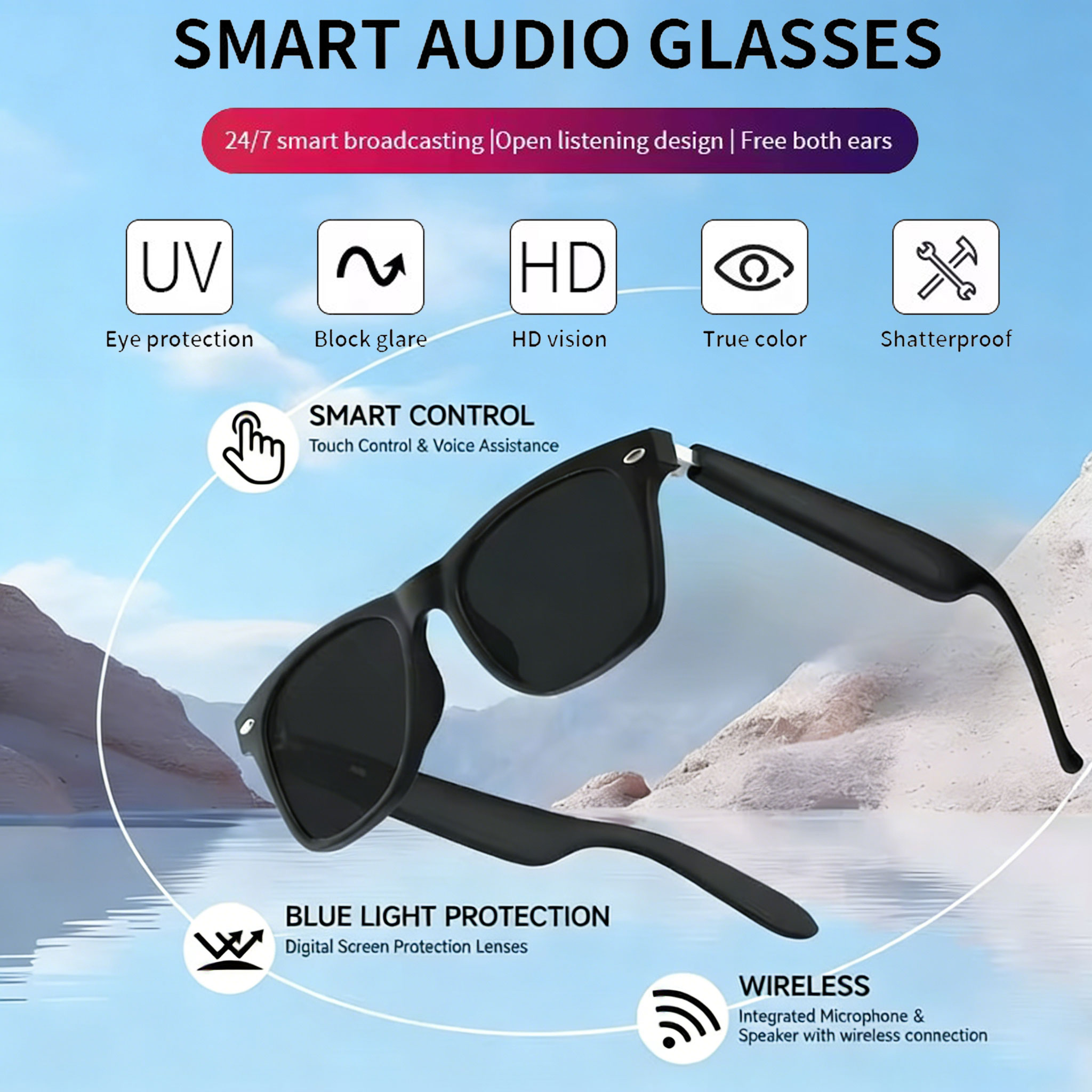 Blue Light Glasses - Yeni Akıllı Gözlük Bluetooth Çağrı Güneş