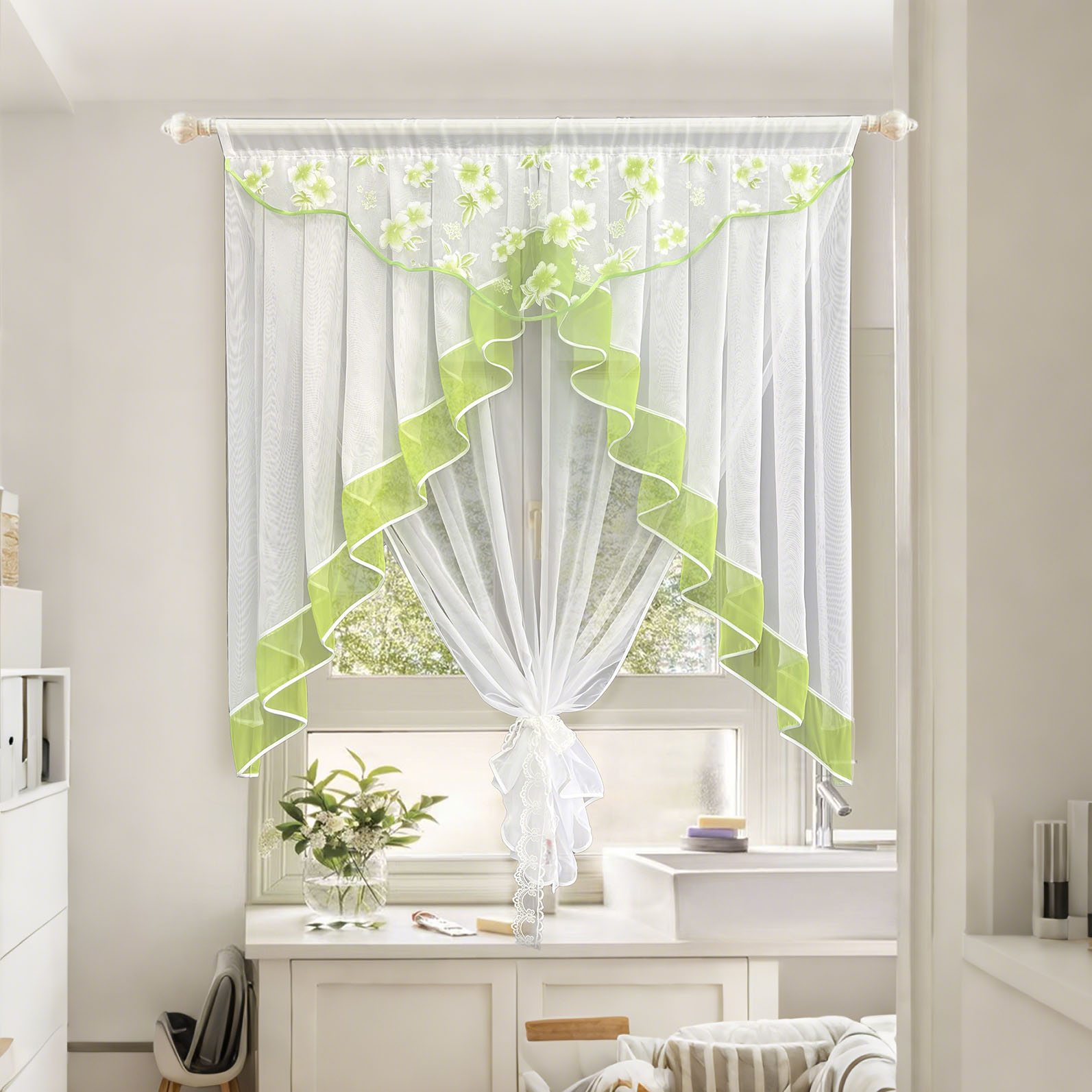 Home Office Romance - Çiçeği Baskı Sırf Perdeleri Seti Vual