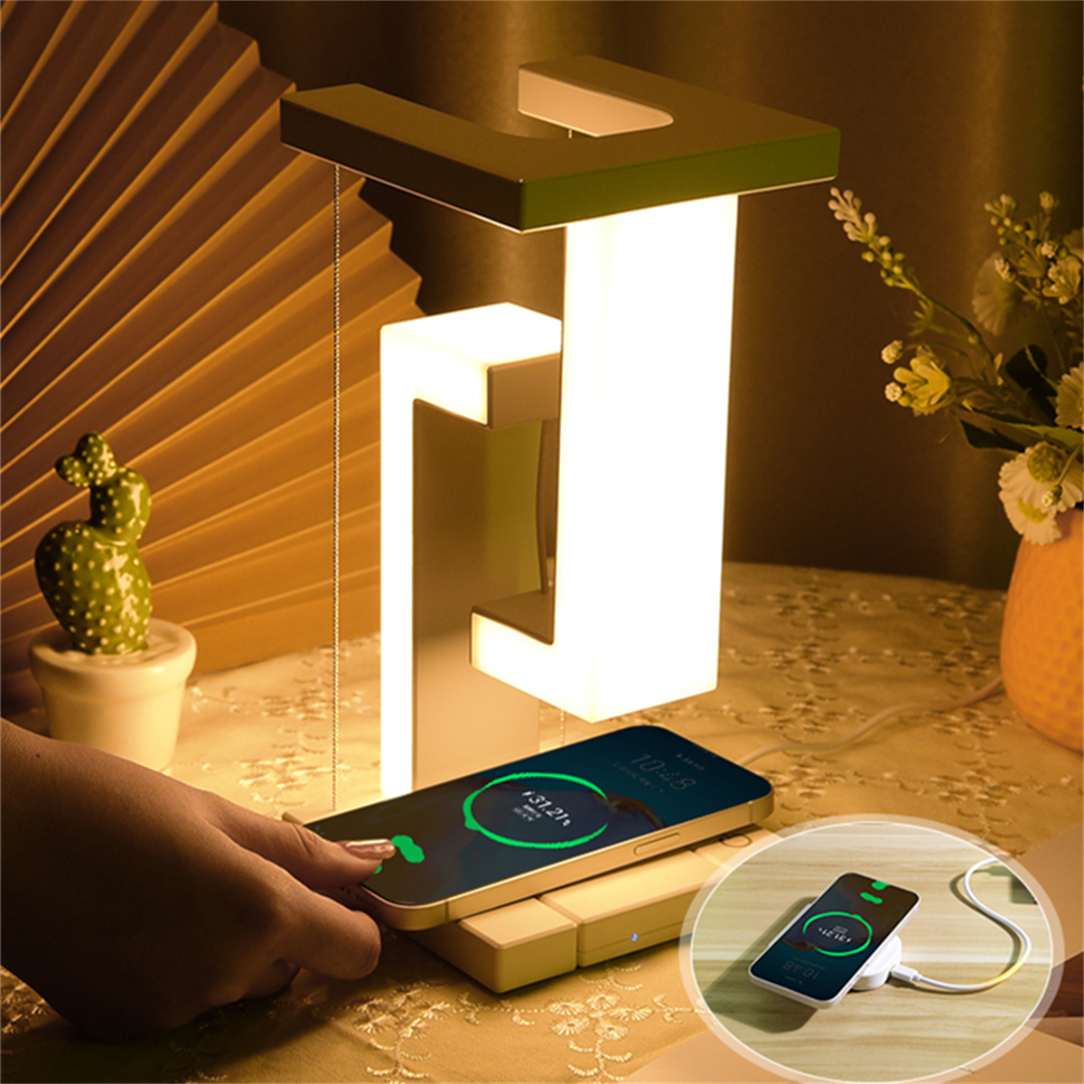 Desk Charging Station - Kablosuz Şarj Cihazlı Yüzer Masa Lambası,