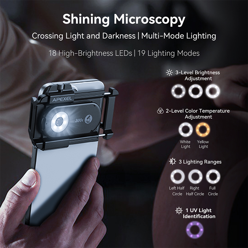 APEXEL Nano Zoom 300X Mikrosko - Zoom Lighting Kit incelemesi ve fiyatı