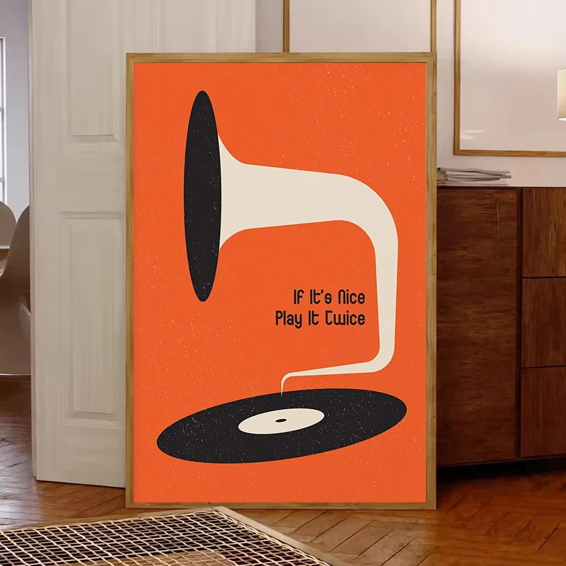 Orta Yüzyıl Vinil Plak Kanvas  - Home Office Minimalist incelemesi ve fiyatı